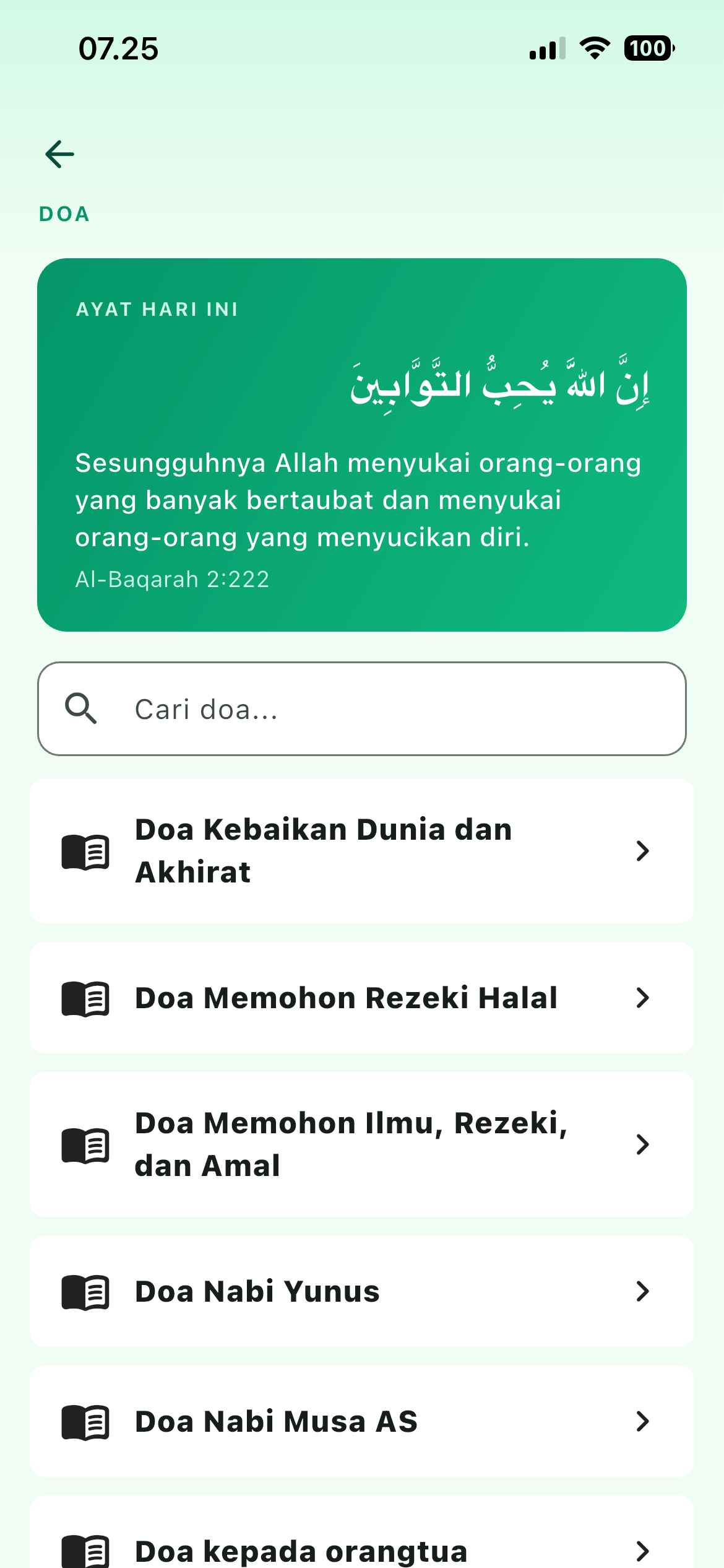 Daftar doa pada aplikasi Yazeed